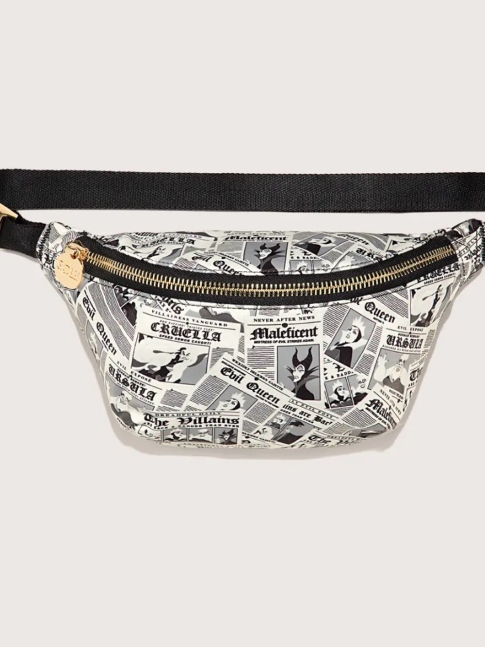 New Disney x Stoney Clover Lane Black & White Villains Newspaper Print Belt Bag